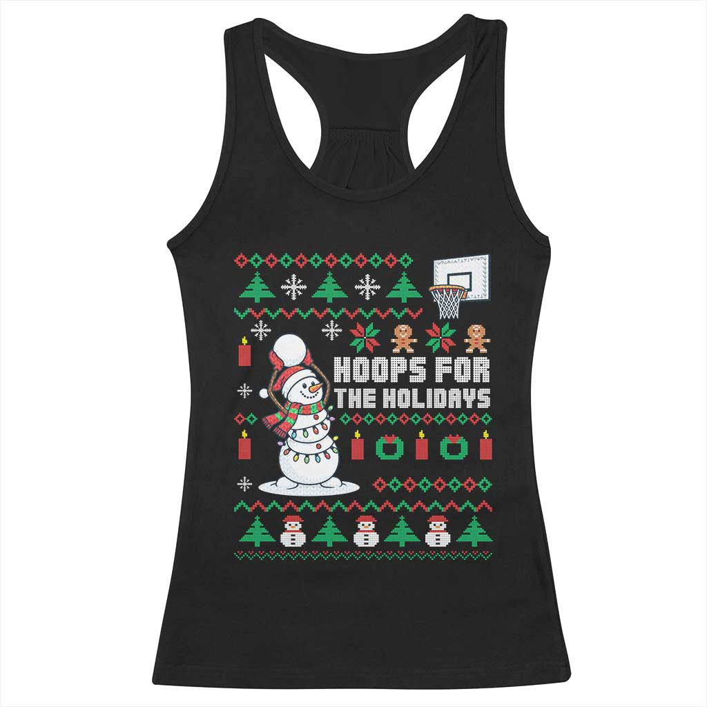 Funny Christmas Basketball Snowmen Racerback Tank Top Hoops For The Holidays Ugly Sweater - Wonder Print Shop