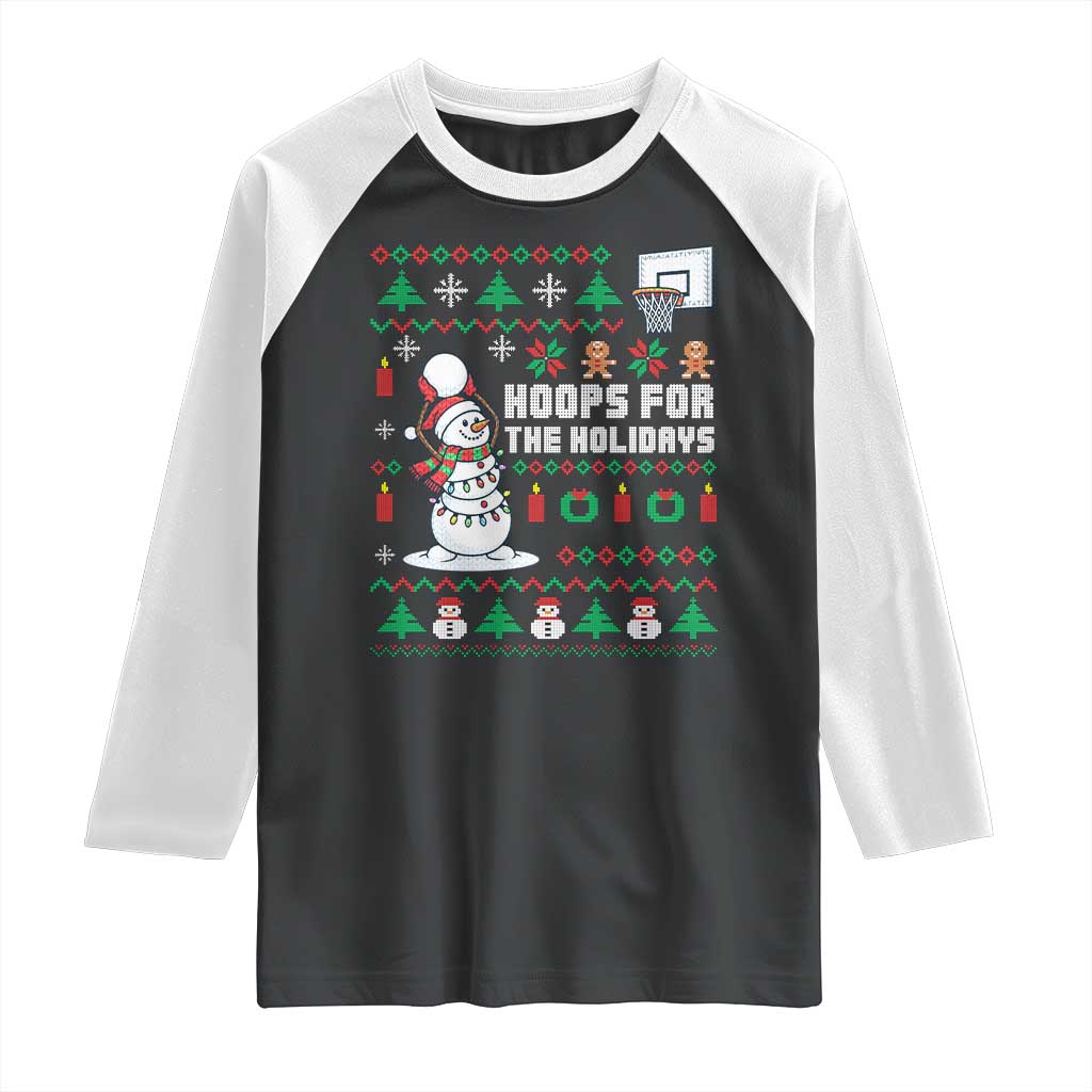 Funny Christmas Basketball Snowmen Raglan Shirt Hoops For The Holidays Ugly Sweater - Wonder Print Shop