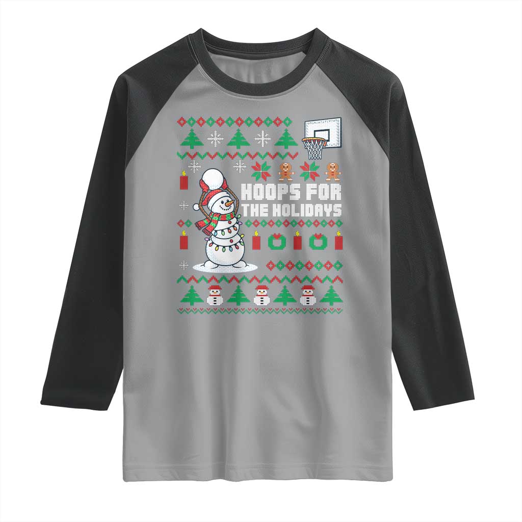 Funny Christmas Basketball Snowmen Raglan Shirt Hoops For The Holidays Ugly Sweater - Wonder Print Shop