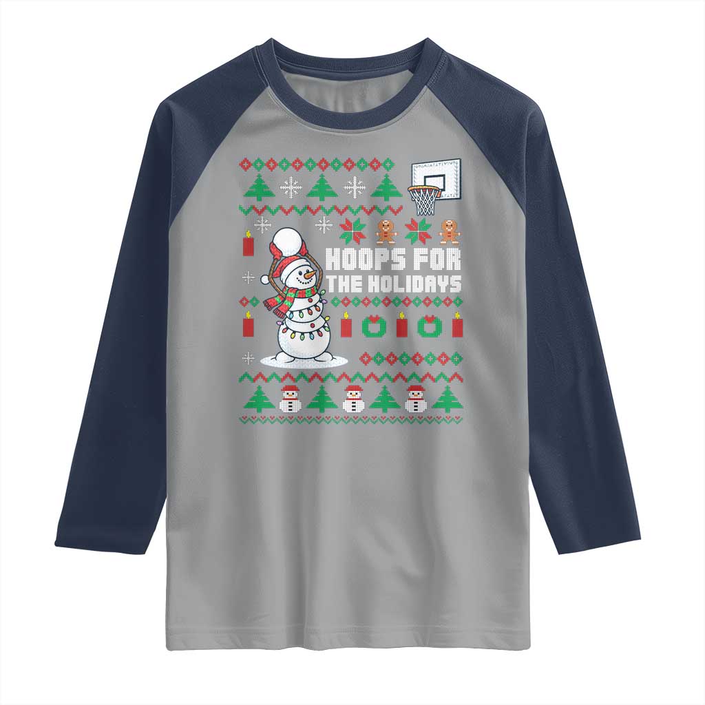 Funny Christmas Basketball Snowmen Raglan Shirt Hoops For The Holidays Ugly Sweater - Wonder Print Shop