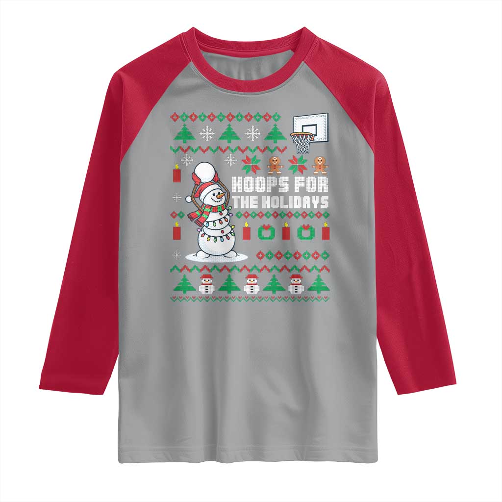 Funny Christmas Basketball Snowmen Raglan Shirt Hoops For The Holidays Ugly Sweater - Wonder Print Shop