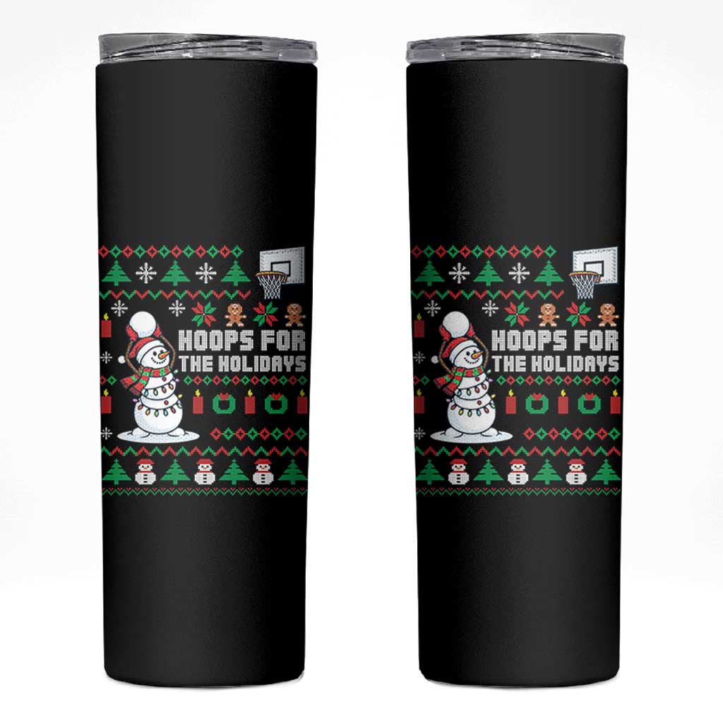Funny Christmas Basketball Snowmen Skinny Tumbler Hoops For The Holidays Ugly Sweater