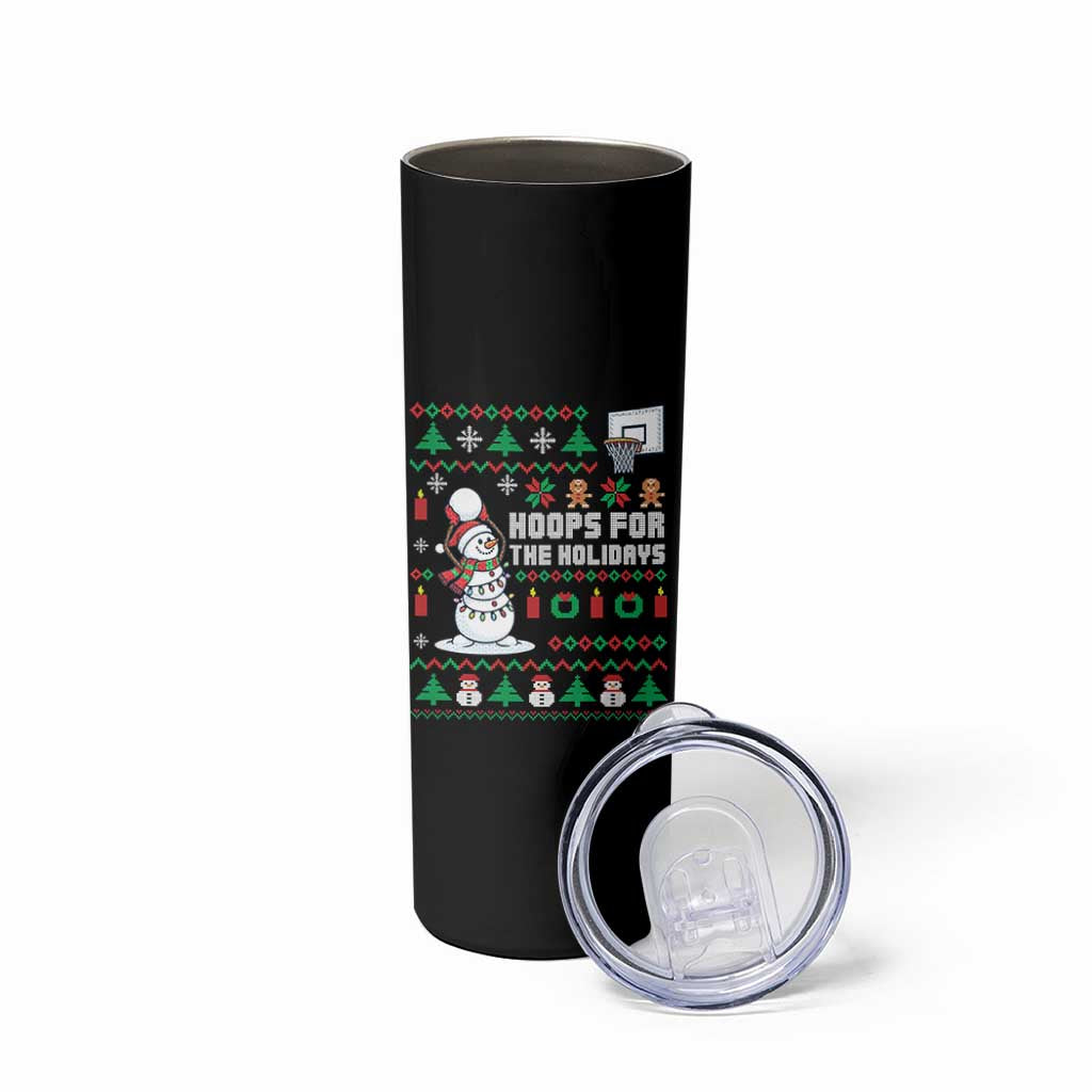 Funny Christmas Basketball Snowmen Skinny Tumbler Hoops For The Holidays Ugly Sweater