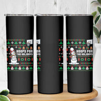 Funny Christmas Basketball Snowmen Skinny Tumbler Hoops For The Holidays Ugly Sweater