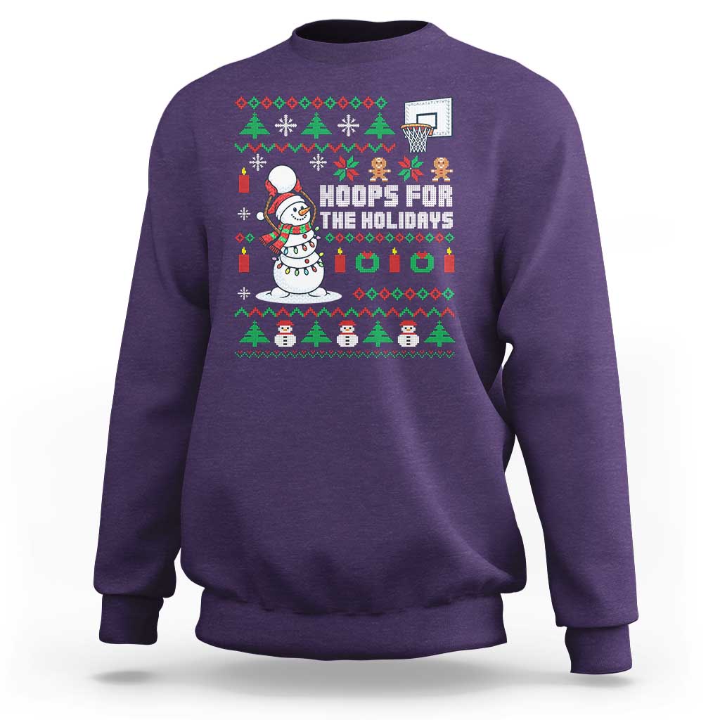 Funny Christmas Basketball Snowmen Sweatshirt Hoops For The Holidays Ugly Sweater - Wonder Print Shop