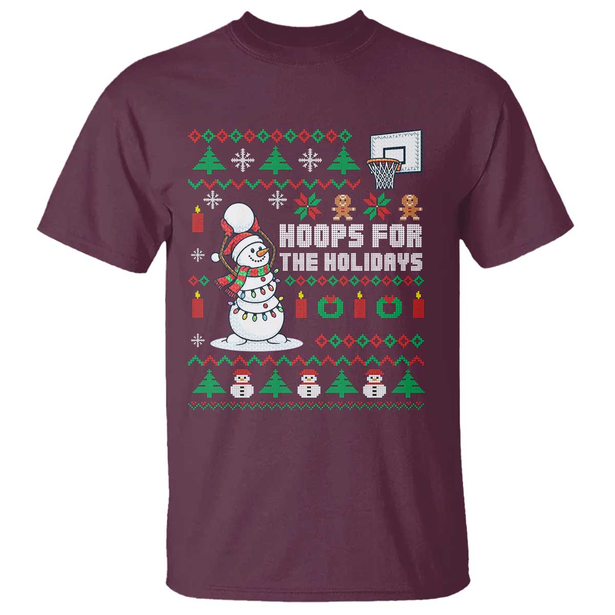 Funny Christmas Basketball Snowmen T Shirt Hoops For The Holidays Ugly Sweater - Wonder Print Shop