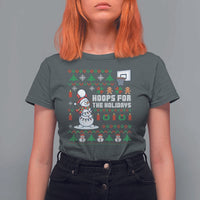 Funny Christmas Basketball Snowmen T Shirt For Women Hoops For The Holidays Ugly Sweater - Wonder Print Shop