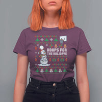 Funny Christmas Basketball Snowmen T Shirt For Women Hoops For The Holidays Ugly Sweater - Wonder Print Shop