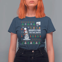 Funny Christmas Basketball Snowmen T Shirt For Women Hoops For The Holidays Ugly Sweater - Wonder Print Shop