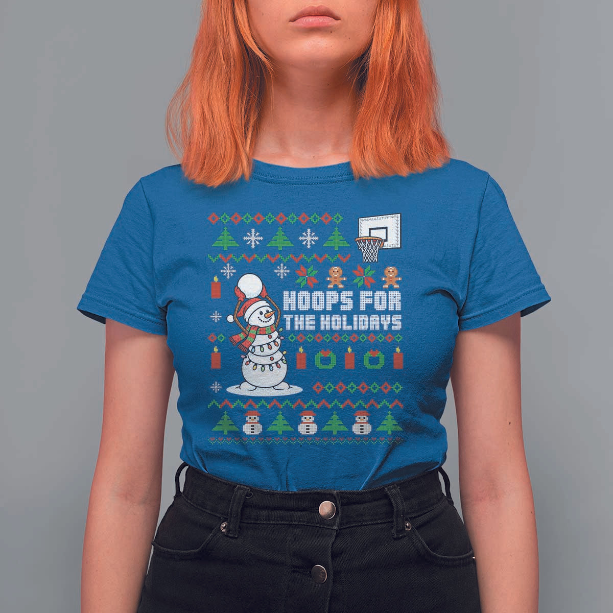 Funny Christmas Basketball Snowmen T Shirt For Women Hoops For The Holidays Ugly Sweater - Wonder Print Shop