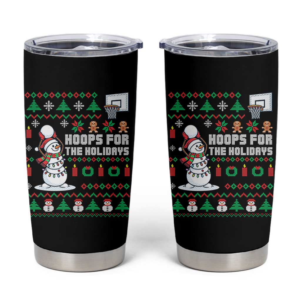 Funny Christmas Basketball Snowmen Tumbler Cup Hoops For The Holidays Ugly Sweater