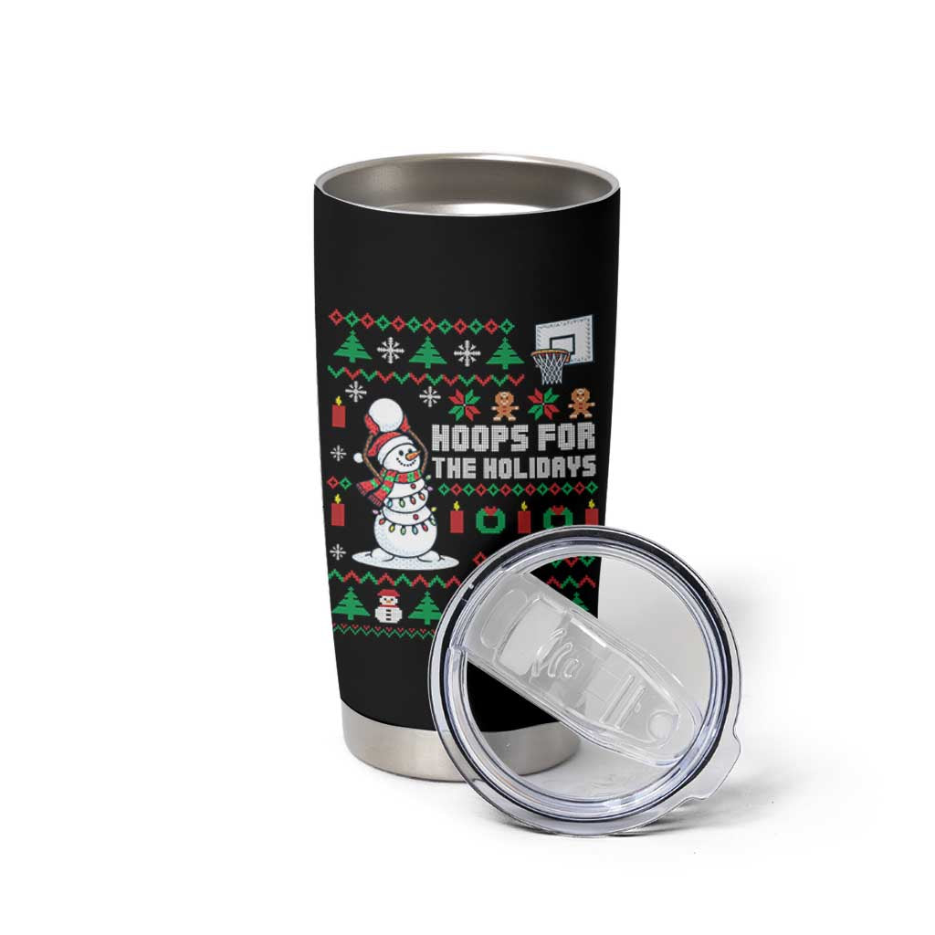 Funny Christmas Basketball Snowmen Tumbler Cup Hoops For The Holidays Ugly Sweater