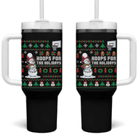 Funny Christmas Basketball Snowmen Tumbler With Handle Hoops For The Holidays Ugly Sweater