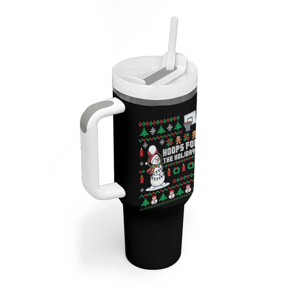 Funny Christmas Basketball Snowmen Tumbler With Handle Hoops For The Holidays Ugly Sweater
