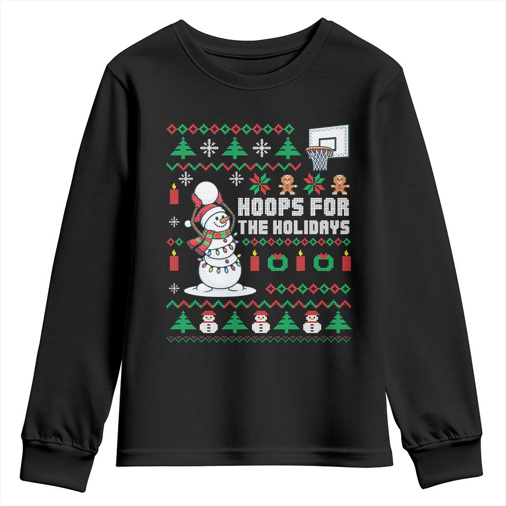 Funny Christmas Basketball Snowmen Youth Sweatshirt Hoops For The Holidays Ugly Sweater - Wonder Print Shop