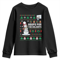 Funny Christmas Basketball Snowmen Youth Sweatshirt Hoops For The Holidays Ugly Sweater - Wonder Print Shop