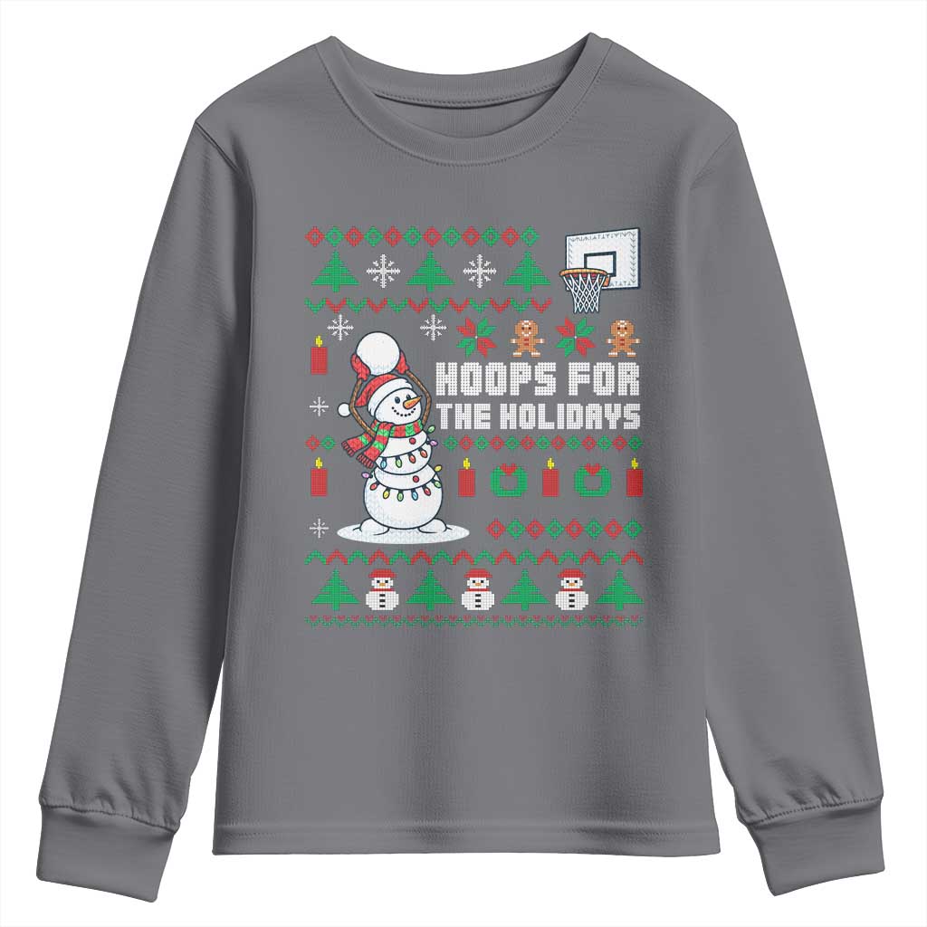 Funny Christmas Basketball Snowmen Youth Sweatshirt Hoops For The Holidays Ugly Sweater - Wonder Print Shop