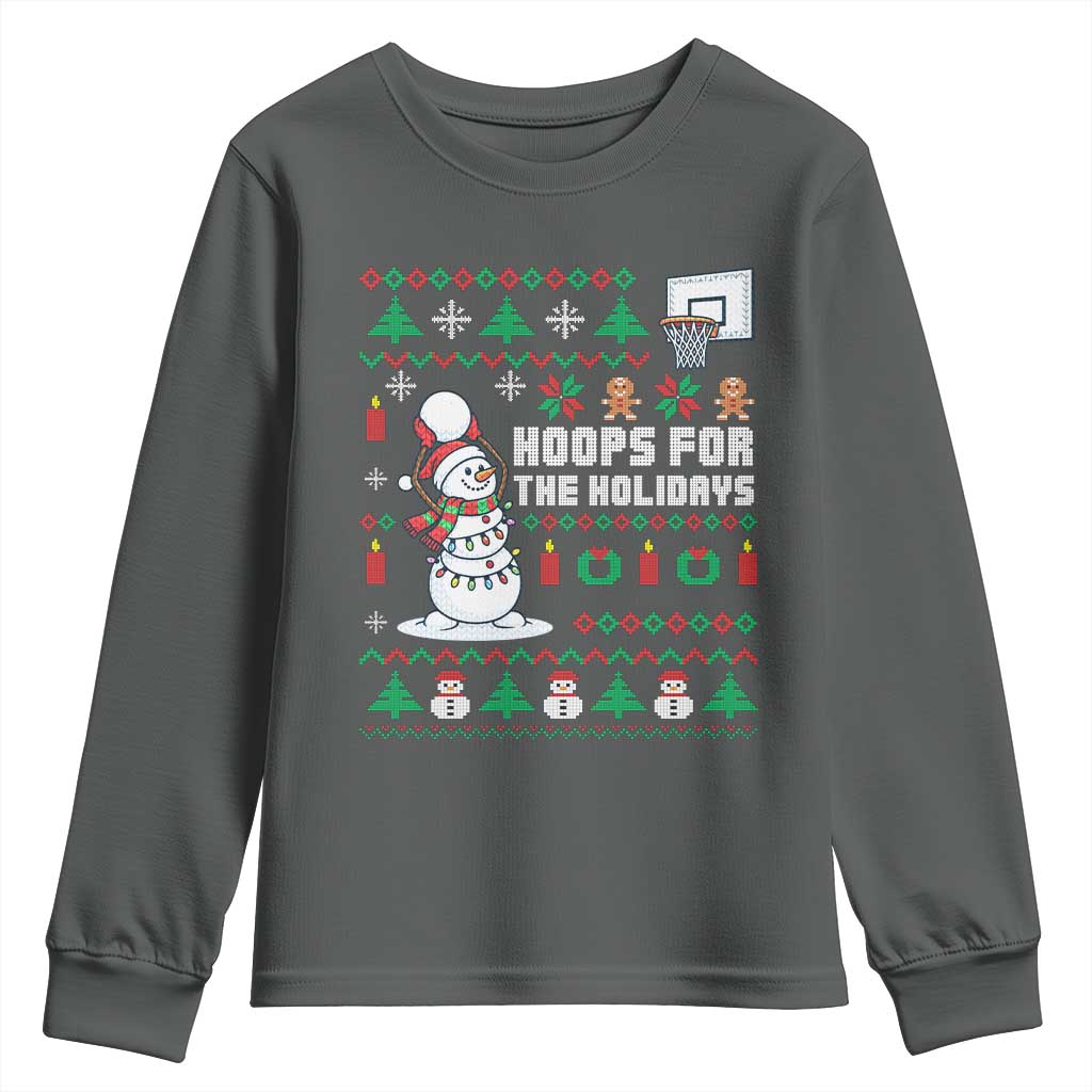 Funny Christmas Basketball Snowmen Youth Sweatshirt Hoops For The Holidays Ugly Sweater - Wonder Print Shop
