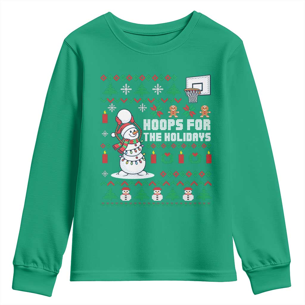 Funny Christmas Basketball Snowmen Youth Sweatshirt Hoops For The Holidays Ugly Sweater - Wonder Print Shop