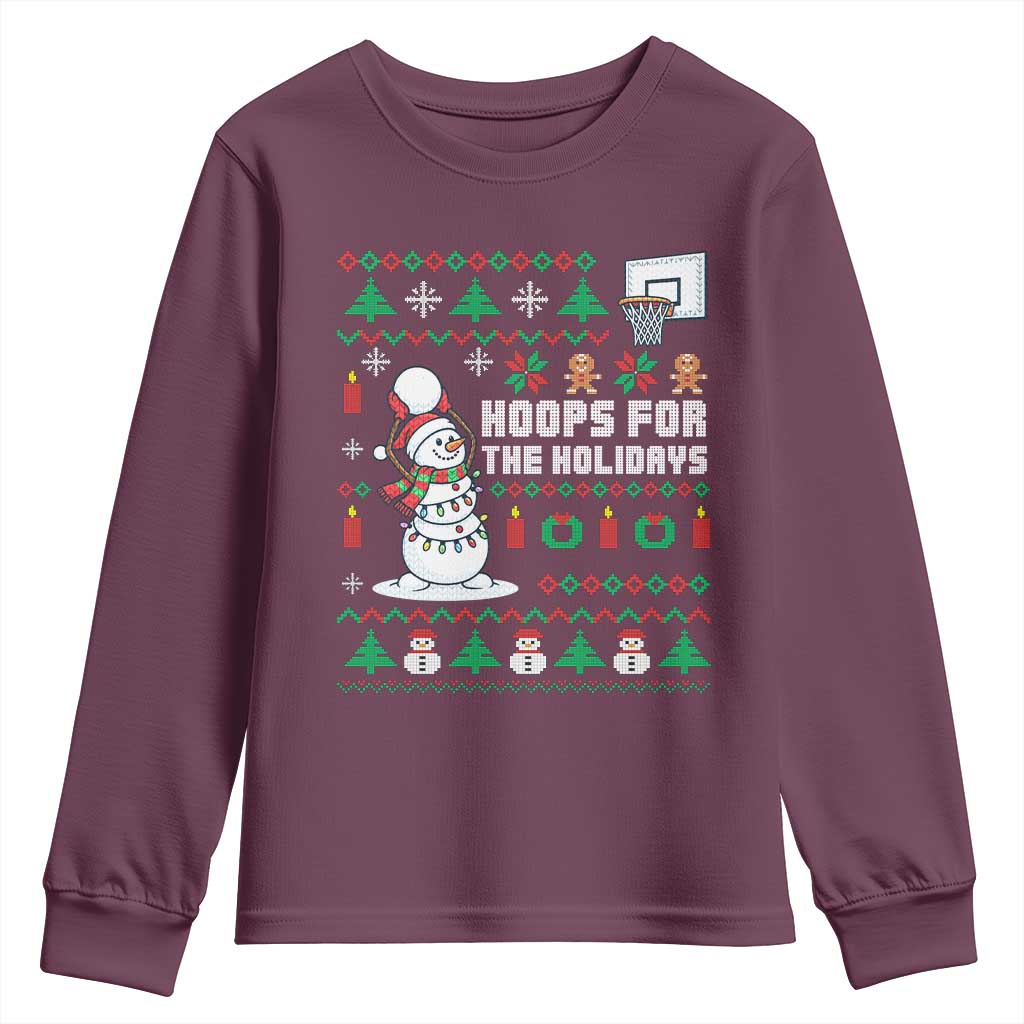 Funny Christmas Basketball Snowmen Youth Sweatshirt Hoops For The Holidays Ugly Sweater - Wonder Print Shop