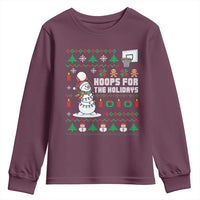 Funny Christmas Basketball Snowmen Youth Sweatshirt Hoops For The Holidays Ugly Sweater - Wonder Print Shop