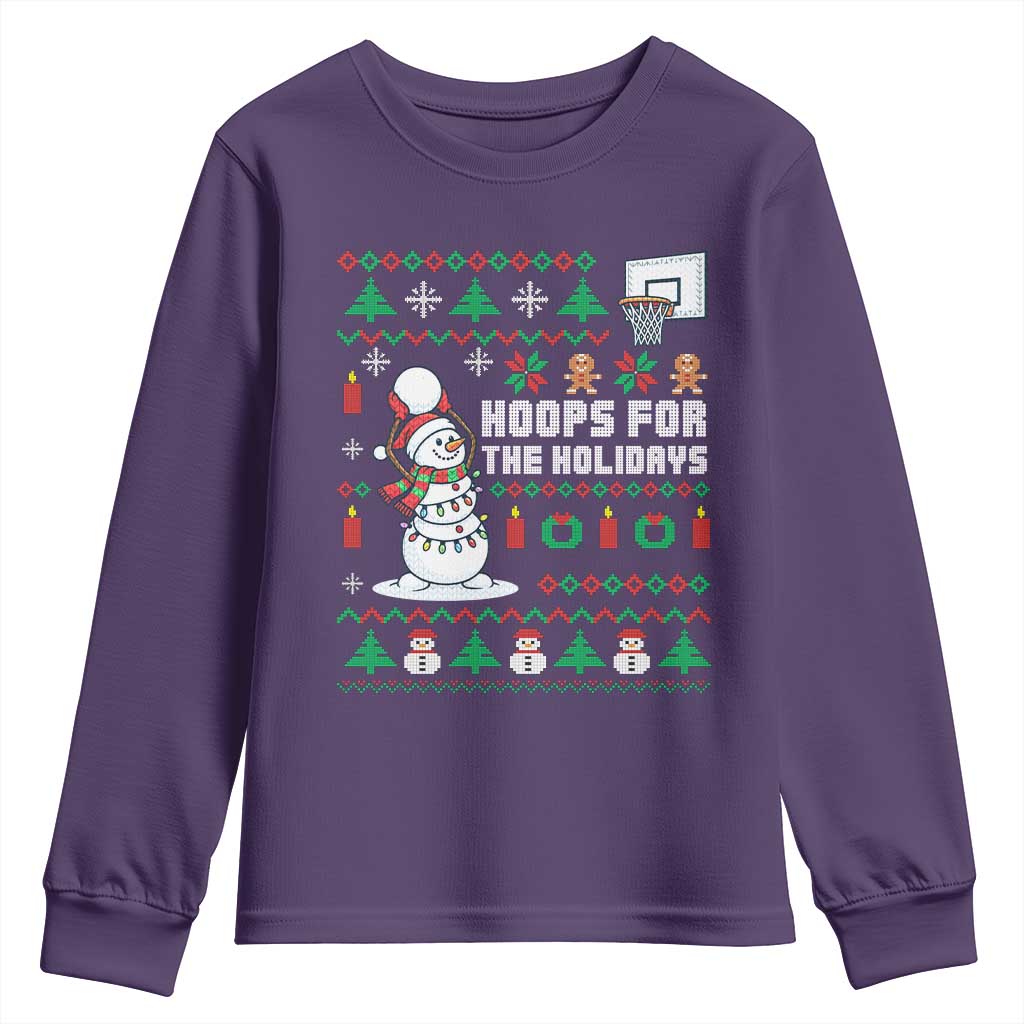 Funny Christmas Basketball Snowmen Youth Sweatshirt Hoops For The Holidays Ugly Sweater - Wonder Print Shop