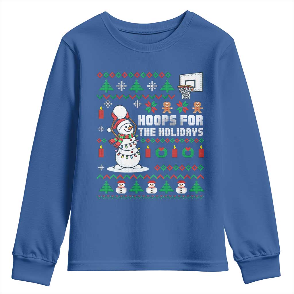 Funny Christmas Basketball Snowmen Youth Sweatshirt Hoops For The Holidays Ugly Sweater - Wonder Print Shop