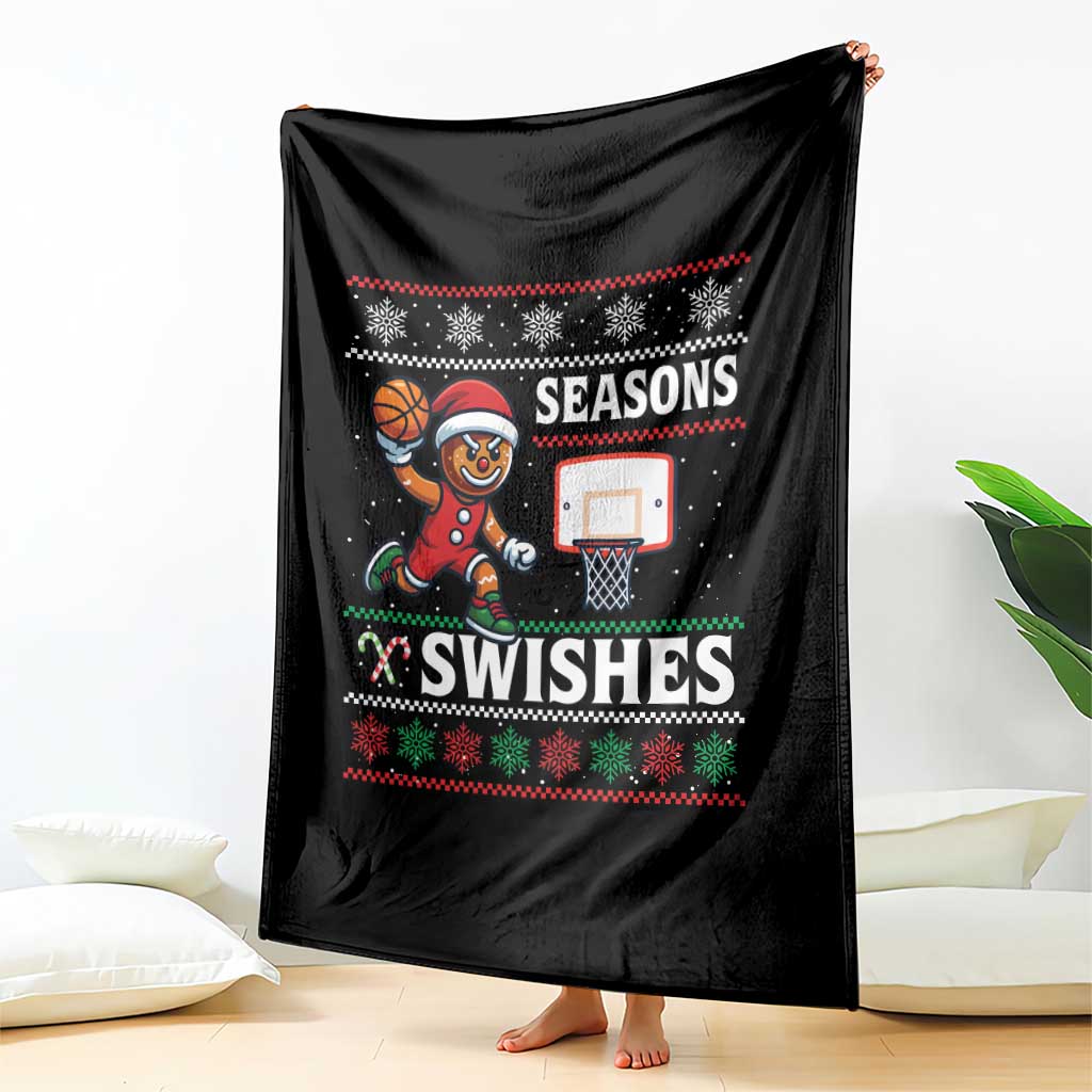 Seasons Swishes Throw Blanket Funny Gingerbread Basketball Christmas Gift - Wonder Print Shop