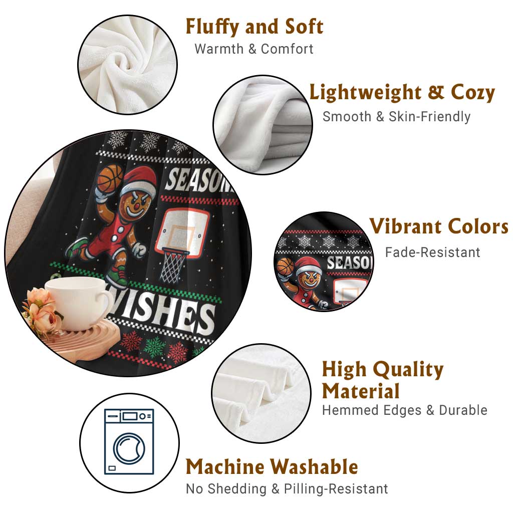 Seasons Swishes Throw Blanket Funny Gingerbread Basketball Christmas Gift - Wonder Print Shop
