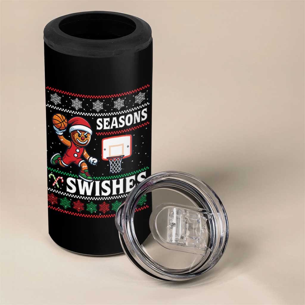 Seasons Swishes 4 in 1 Can Cooler Tumbler Funny Gingerbread Basketball Christmas Gift