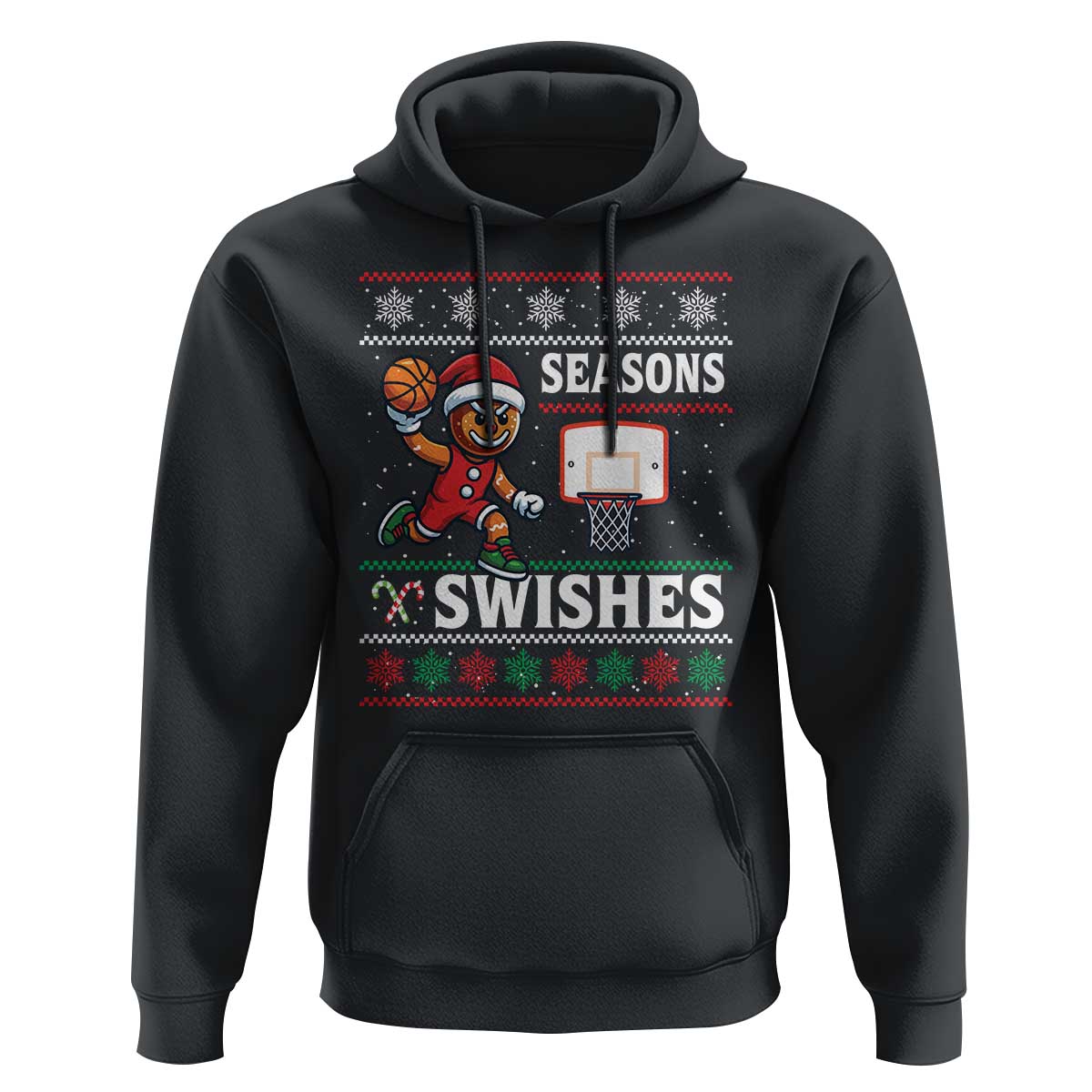 Seasons Swishes Hoodie Funny Gingerbread Basketball Christmas Gift - Wonder Print Shop
