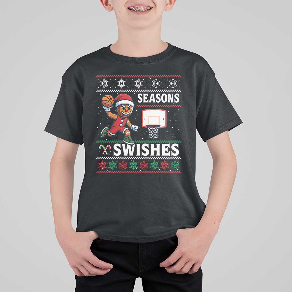 Seasons Swishes T Shirt For Kid Funny Gingerbread Basketball Christmas Gift - Wonder Print Shop
