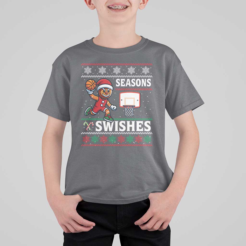 Seasons Swishes T Shirt For Kid Funny Gingerbread Basketball Christmas Gift - Wonder Print Shop
