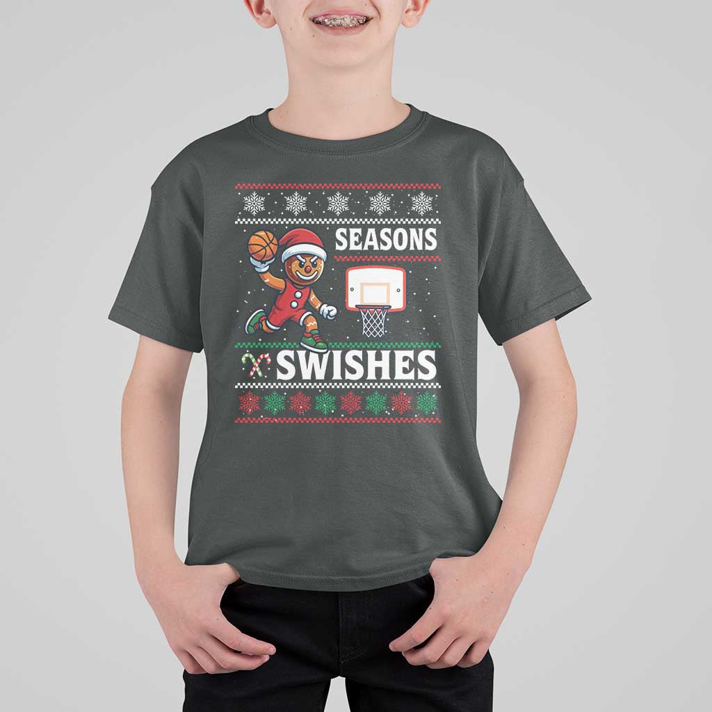Seasons Swishes T Shirt For Kid Funny Gingerbread Basketball Christmas Gift - Wonder Print Shop