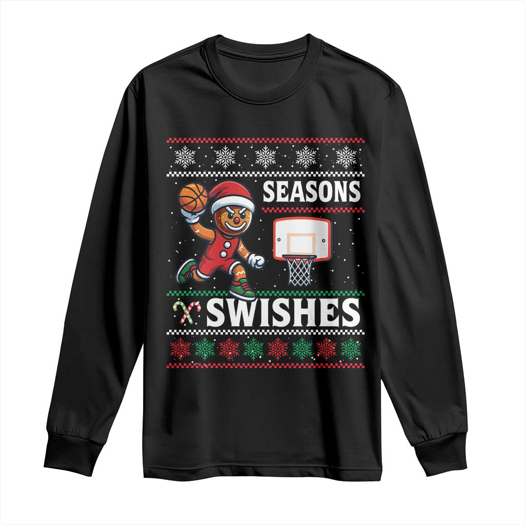 Seasons Swishes Long Sleeve Shirt Funny Gingerbread Basketball Christmas Gift - Wonder Print Shop