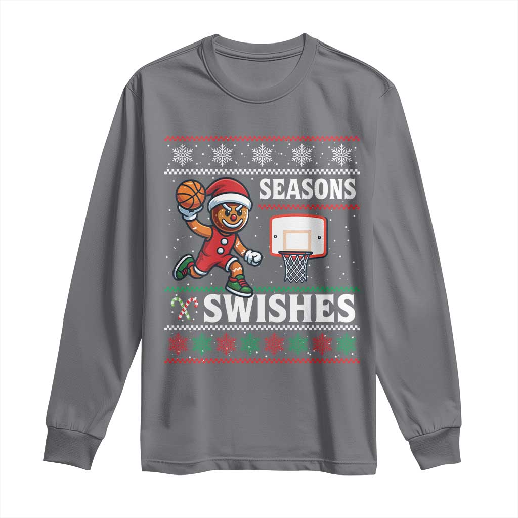 Seasons Swishes Long Sleeve Shirt Funny Gingerbread Basketball Christmas Gift - Wonder Print Shop
