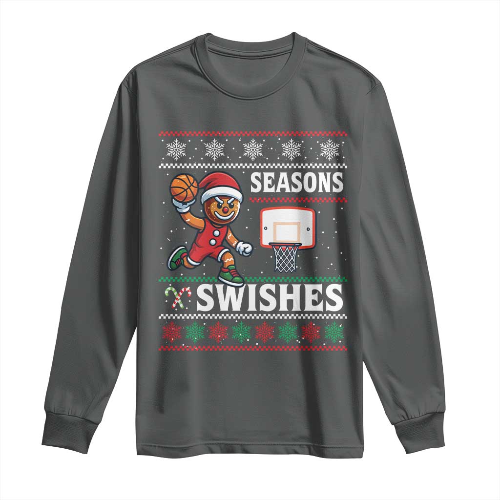 Seasons Swishes Long Sleeve Shirt Funny Gingerbread Basketball Christmas Gift - Wonder Print Shop