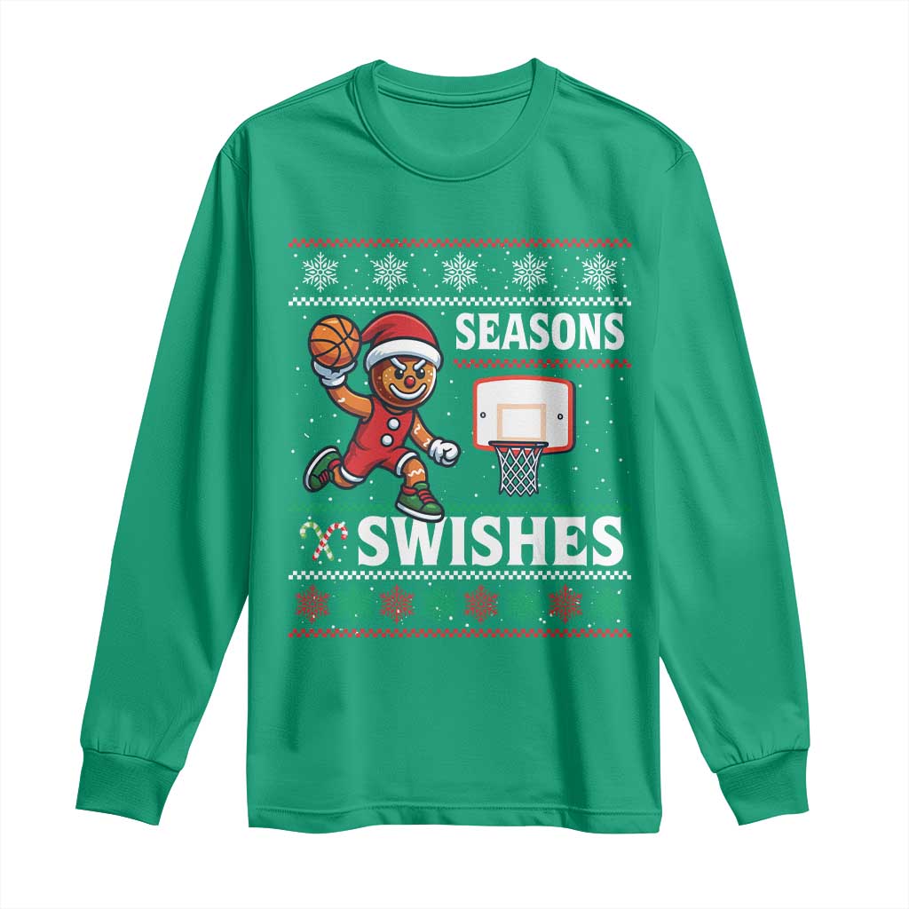 Seasons Swishes Long Sleeve Shirt Funny Gingerbread Basketball Christmas Gift - Wonder Print Shop