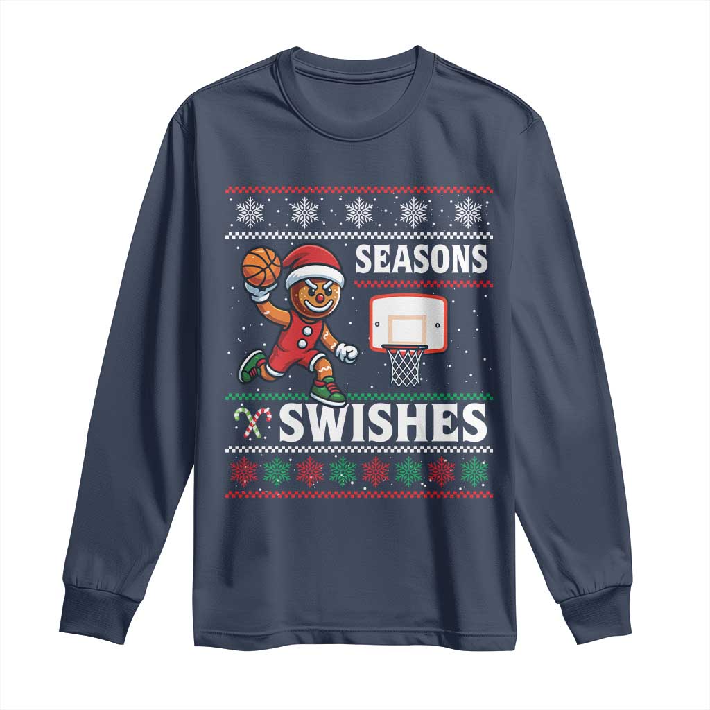 Seasons Swishes Long Sleeve Shirt Funny Gingerbread Basketball Christmas Gift - Wonder Print Shop