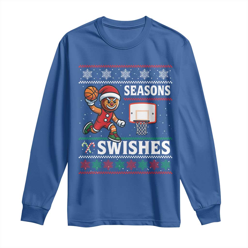 Seasons Swishes Long Sleeve Shirt Funny Gingerbread Basketball Christmas Gift - Wonder Print Shop