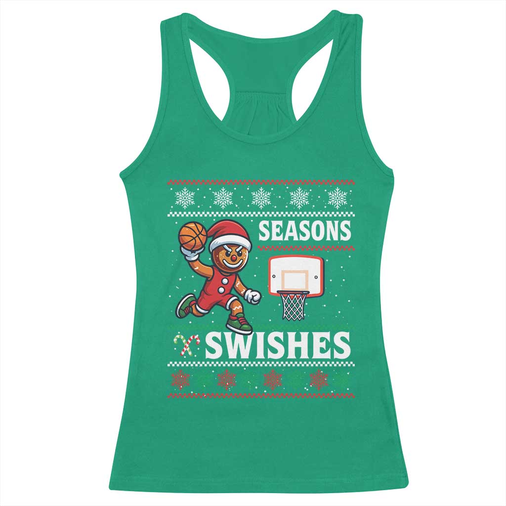 Seasons Swishes Racerback Tank Top Funny Gingerbread Basketball Christmas Gift - Wonder Print Shop