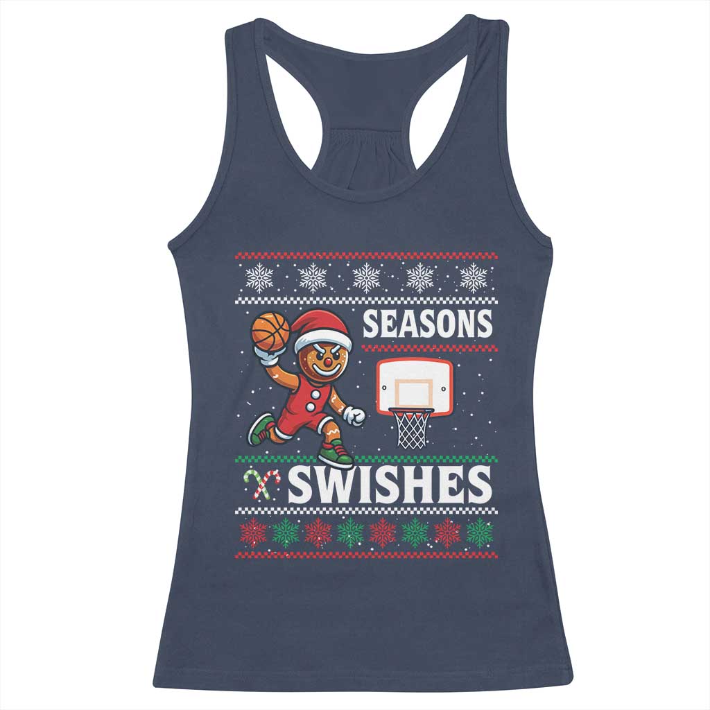 Seasons Swishes Racerback Tank Top Funny Gingerbread Basketball Christmas Gift - Wonder Print Shop