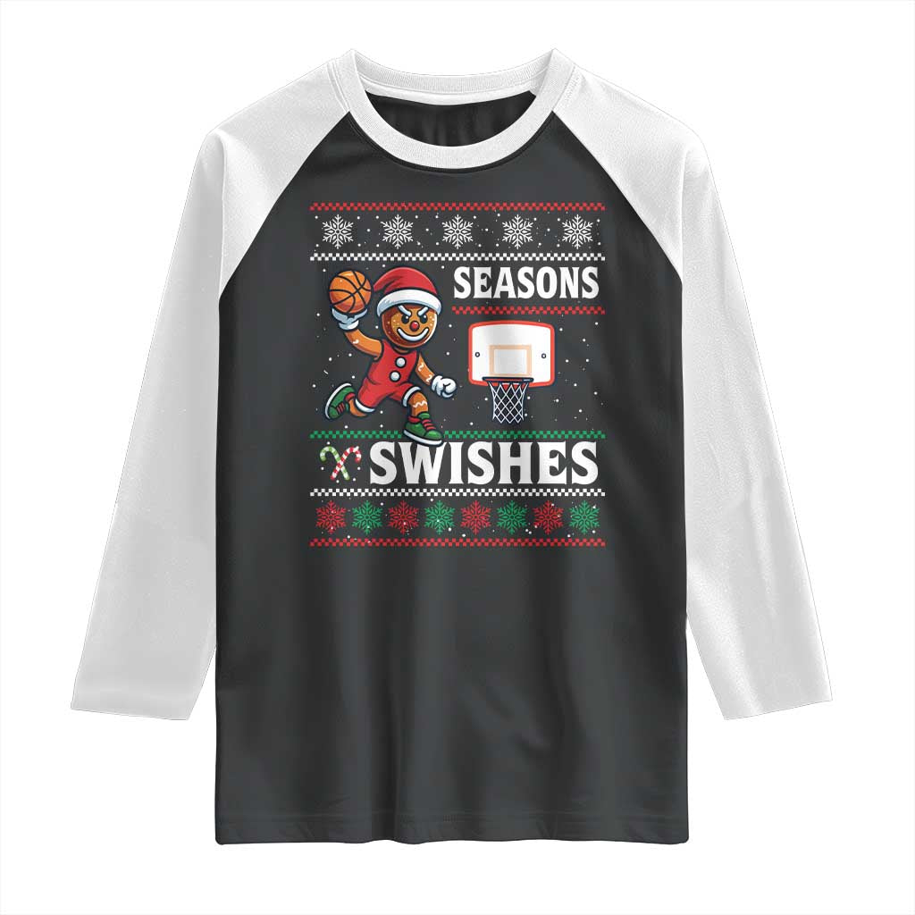 Seasons Swishes Raglan Shirt Funny Gingerbread Basketball Christmas Gift - Wonder Print Shop
