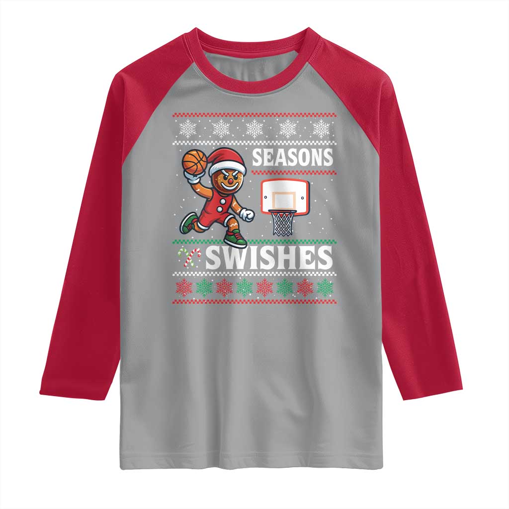 Seasons Swishes Raglan Shirt Funny Gingerbread Basketball Christmas Gift - Wonder Print Shop
