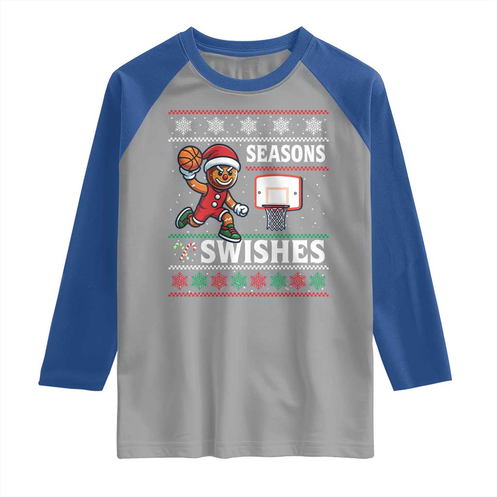 Seasons Swishes Raglan Shirt Funny Gingerbread Basketball Christmas Gift - Wonder Print Shop