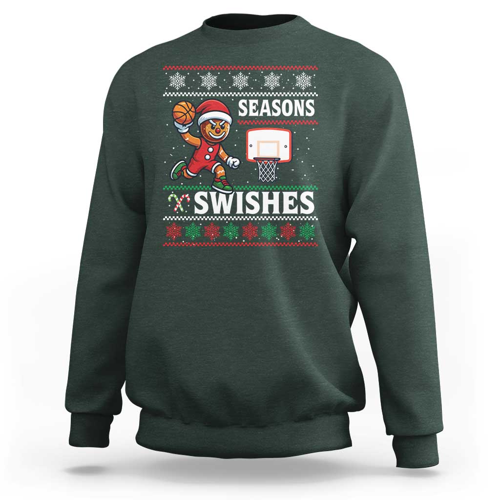 Seasons Swishes Sweatshirt Funny Gingerbread Basketball Christmas Gift - Wonder Print Shop