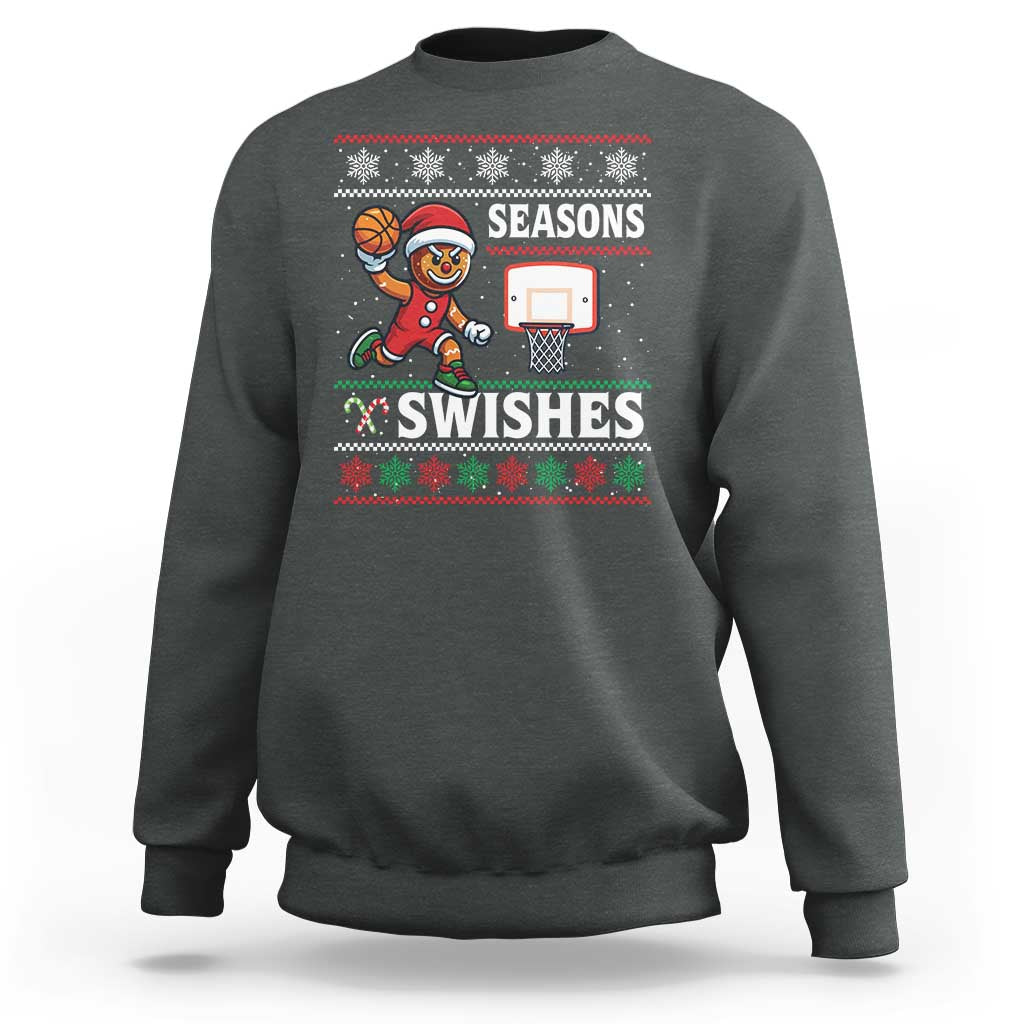 Seasons Swishes Sweatshirt Funny Gingerbread Basketball Christmas Gift - Wonder Print Shop