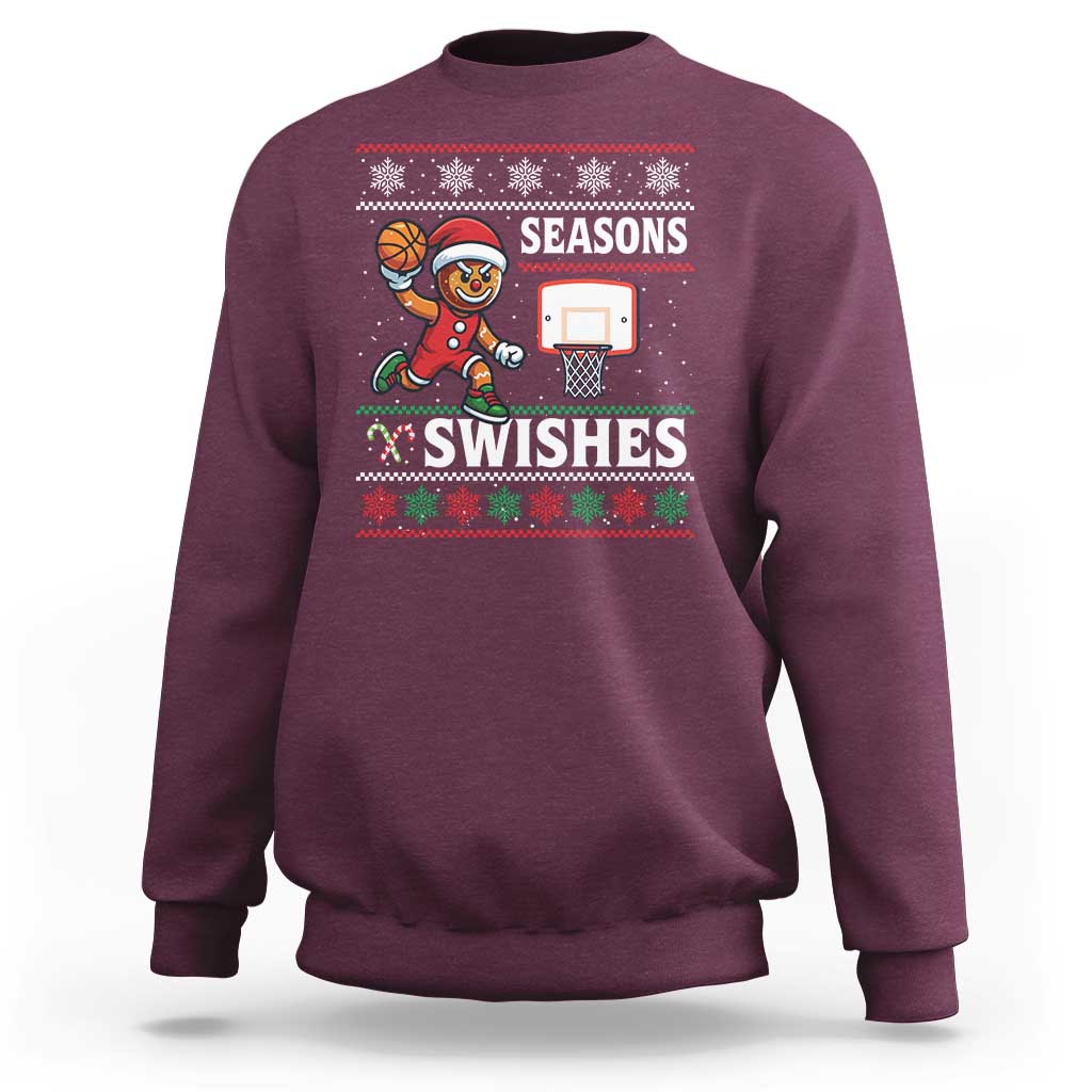 Seasons Swishes Sweatshirt Funny Gingerbread Basketball Christmas Gift - Wonder Print Shop