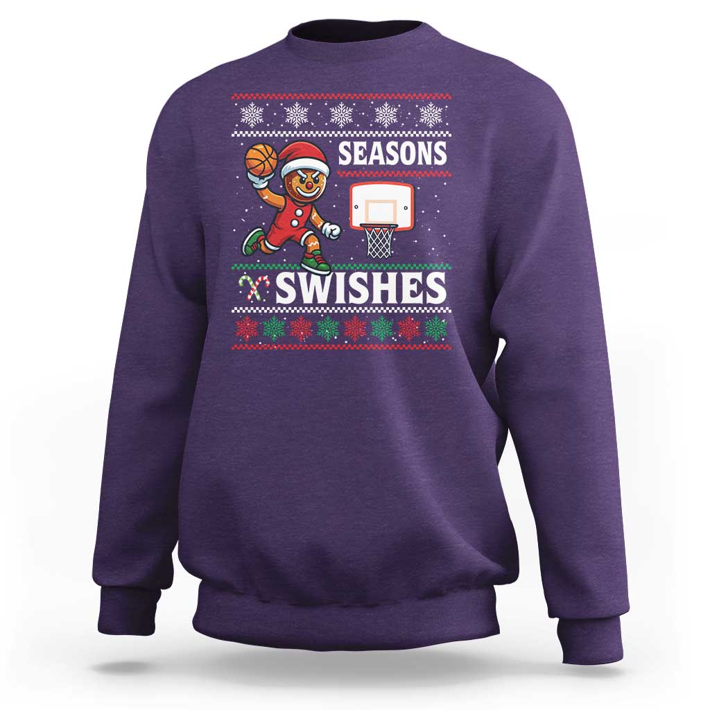 Seasons Swishes Sweatshirt Funny Gingerbread Basketball Christmas Gift - Wonder Print Shop