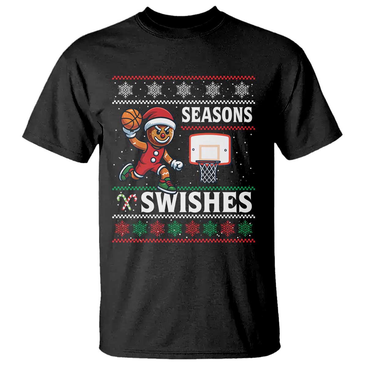 Seasons Swishes T Shirt Funny Gingerbread Basketball Christmas Gift - Wonder Print Shop
